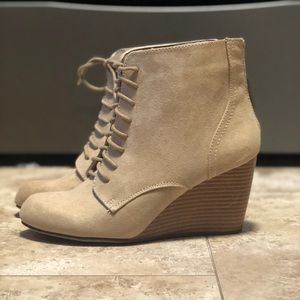 Tan suede wedge boots